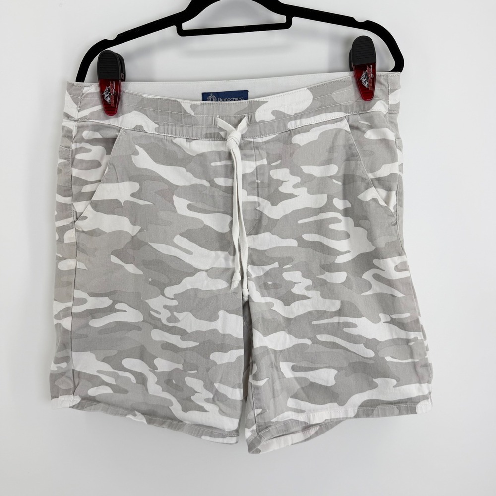 Democracy Womens Gray White Camo High Rise Drawstring Shorts 16W BH81489KX2
